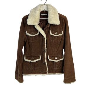Y2K Size M Penny Lane Coat Jacket Corduroy Faux Fur Detail Dollhouse Brown Cream